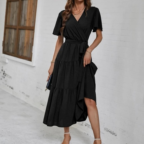 Boho butterfly sleeve ruffle hem belted dress - Picture 8 of 16